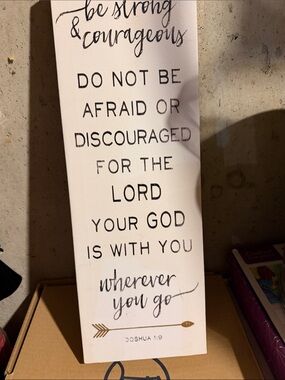Be Strong & Courageous Canvas Wall Art - White with Black and Gold Accents